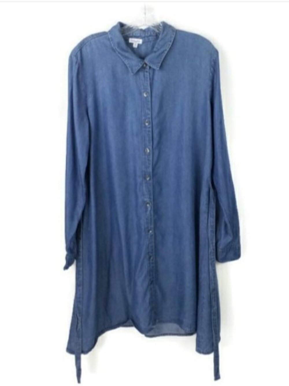 Splendid Women's Blue Tencel Chambray Button Front Long Sleeve Shirt Dress Large
